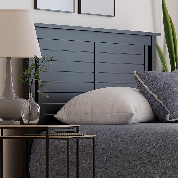 Serene Poplar Wood King Headboard, Modern Farmhouse Panel with Horizontal Scoring, King Size Headboard in Black, Casual Coastal Style, Easy Assembly, Quality Materials