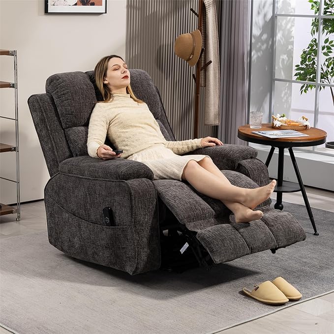 Power Lift Recliner Chairs for Elderly, Big and Tall Recliners 400 lbs, Lay Flat Recliner with Extended Footrest Heat & Massage and Side Storage Cup Holder for Adults LazyBoy Sleeping