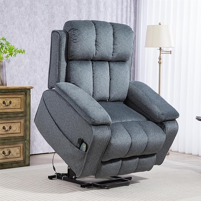 Power Lift Recliner Chairs for Elderly Big Man 400lbs, Oversized Lay Flat Recliner with Heat & Massage, Extended Footrest and Side Storage Cup Holder for Adults Seniors