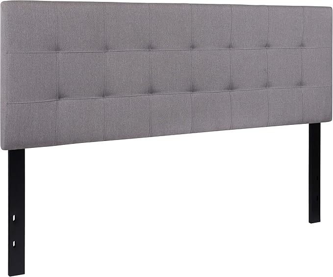 EMMA + OLIVER Quilted Tufted Queen Size Headboard in Light Gray Fabric