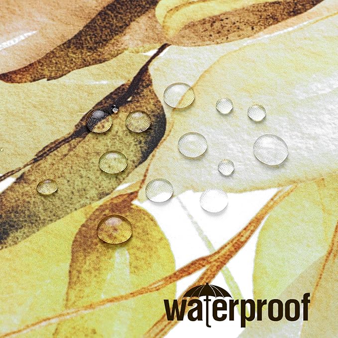 Gibelle Long Shower Curtain 72 x 78, Yellow Floral Shower Curtain for Bathroom, Watercolor Plant Eucalyptus Leaves Fabric Shower Curtain Set with Hooks