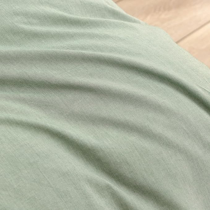 BESTOUCH Duvet Cover Set 100% Washed Cotton Linen Feel Super Soft Comfortable Chic Lightweight 3 PCs Home Bedding Set Solid Green Oversized Full