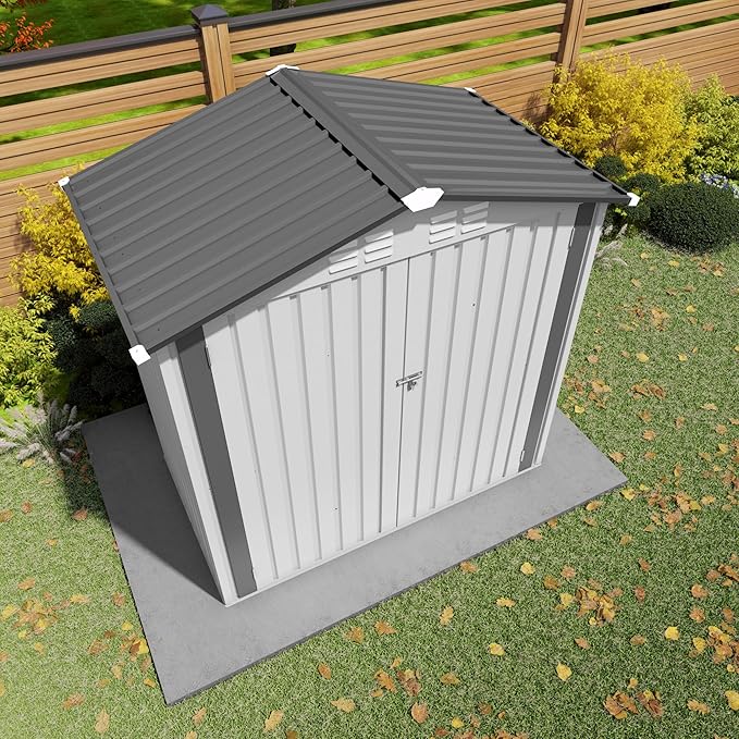 6 x 4 FT Outdoor Storage Metal Shed, Bike Garden Tool Shed with Slooping Roof, Lockable Doors and Aluminum Frames, Shed Easy to Assemble for Garden, Patio, Lawn, White
