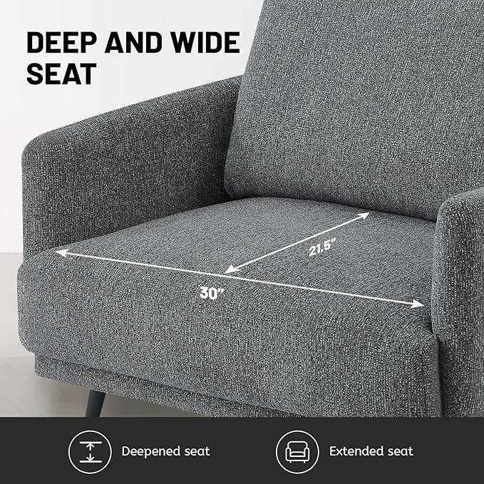 Oversized Accent Chair for Living Room Chairs Reading Arm Chair Comfy Modern Single Sofa Side Chairs with Metal Legs & Soft Cushion for Bedroom, Balcony,Waiting Room(Chenille, Dark Grey)