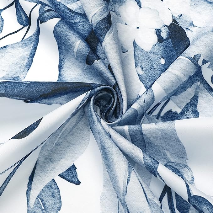 Gibelle Small Stall Shower Curtain 36 x 72, Narrow Navy Blue Floral Shower Curtain for Bathroom, Watercolor Plant Eucalyptus Leaves Fabric Shower Curtain Set with Hooks