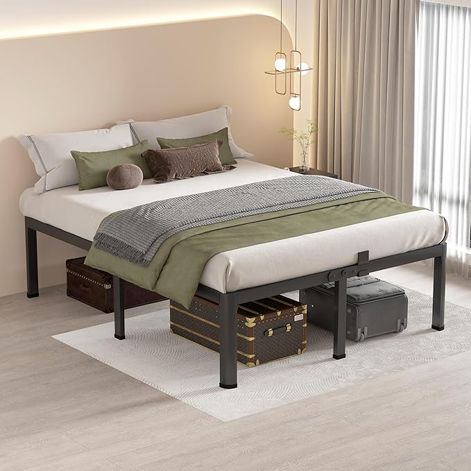 MAF 20 Inch King Size Bed Frame with Round Corner Legs Mattress Slide Stopper No Box Spring Needed Heavy Duty Metal Platform Bed Frames Under-Bed Storage Space, 3000 LBS Steel Slats Support