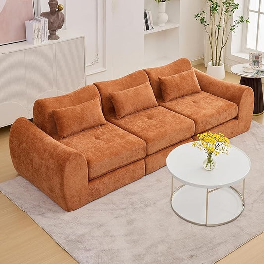 MAXMAXX 102" Modular Sectional Cloud Sofa,4-in-1 Folding Convertible Sofa Bed, Floor Boneless Couch, Modular Cushion Couch,Suitable for Living Room,Bedroom and Recreation Room (Orange)