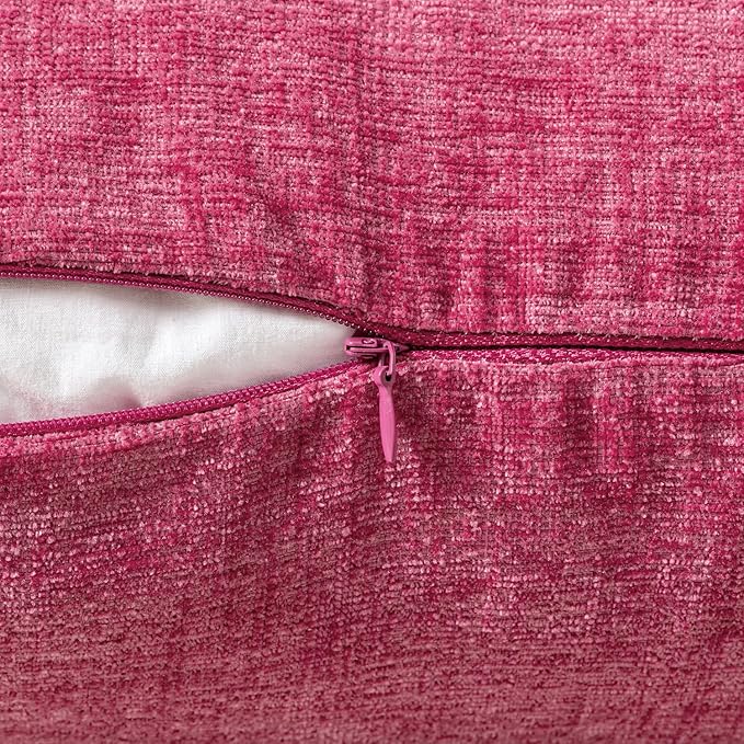 MIULEE Pack of 2 Couch Throw Pillow Covers 18x18 Inch Soft Hot Pink Chenille Pillow Covers for Sofa Living Room Solid Dyed Pillow Cases