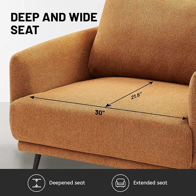 Oversized Accent Chair Set of 2 for Living Room Chairs Reading Arm Chair Comfy Modern Single Sofa Side Chairs with Metal Legs & Soft Cushion for Bedroom, Balcony,Waiting Room (Polyester, Caramel)