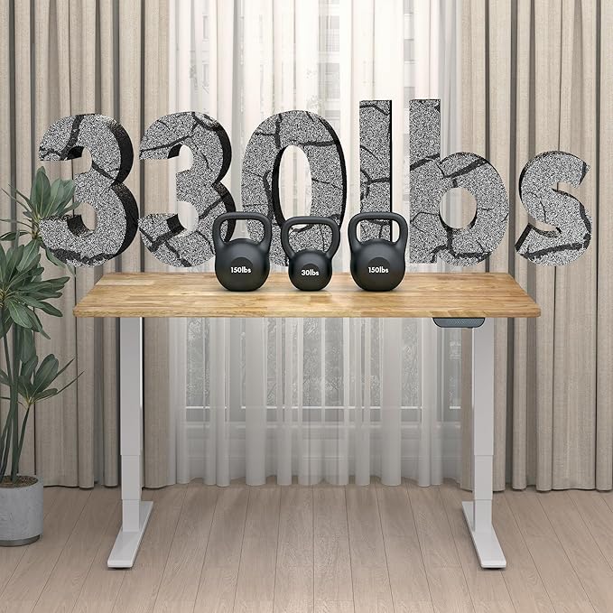 FLEXISPOT E6 MAX Rubber Wood Dual Motor 3 Stages Standing Desk 48x24 Inch Whole-Piece Board Electric Height Adjustable Stand Up Desk 150KG Load Capacity(White Frame + Rubber Wood Desktop)