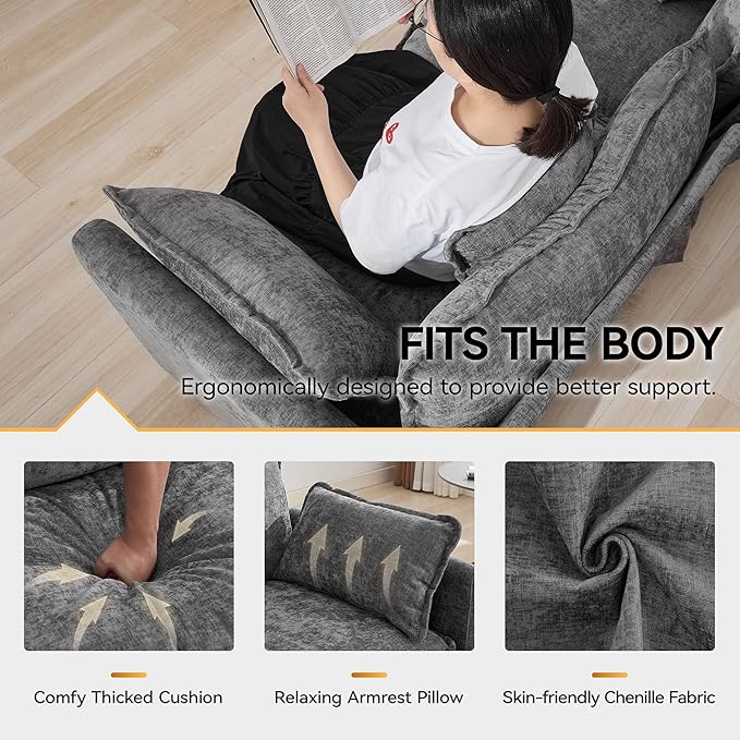 111'' Sectional Cloud Deep Seat Couch, Modern Comfy Chenille L Shaped Sectional Sofa for Living Room Set, Upholstered Modular 4-Seats Sofa Couch with 1 Movable Ottoman, Grey