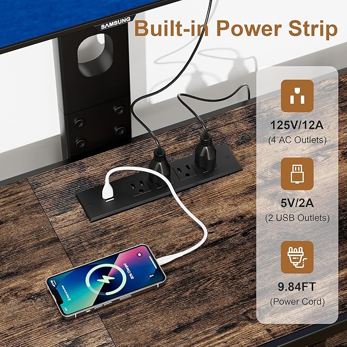 VECELO TV Stand with Mount and Power Outlet, Height Adjustable Entertainment Center with Storage Shelves for 55/65/70/75/80 inches Televisions, Console Table for Living Room, Bedroom, Rustic Brown