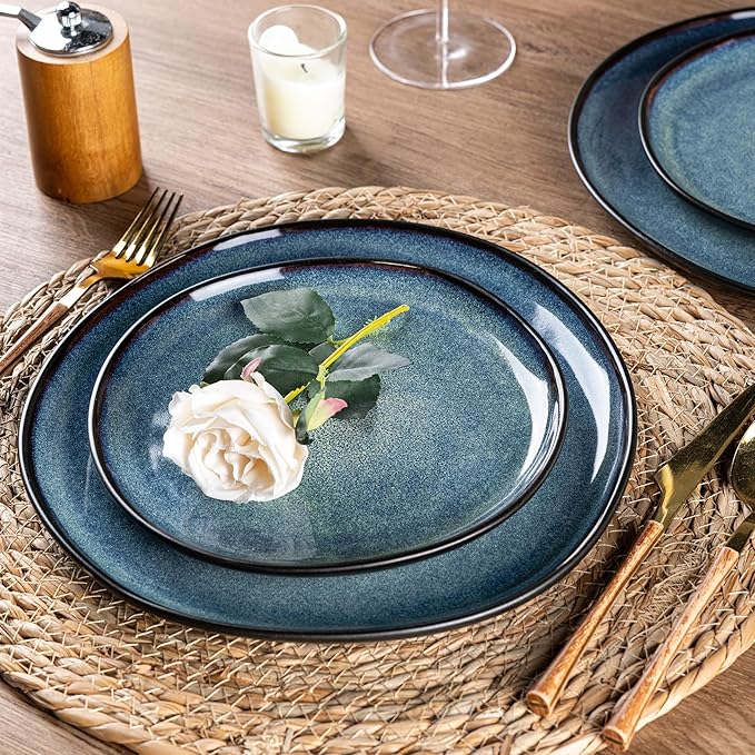 AmorArc Ceramic Dinnerware Sets,Handmade Reactive Glaze Stoneware Plates and Bowls Set,Highly Chip and Crack Resistant | Dishwasher & Microwave Safe Dishes Set,Service for 4 (12pc)