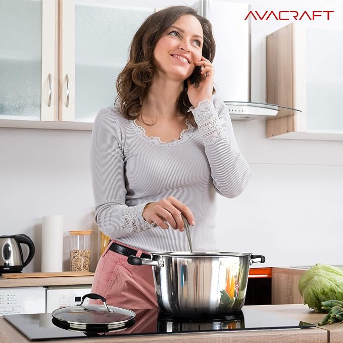 AVACRAFT 18/10 Tri-Ply Stainless Steel Dutch Oven, Chef’s Pan with Glass Lid, Induction Compatible, Multipurpose Stock Pot, 5 Quart