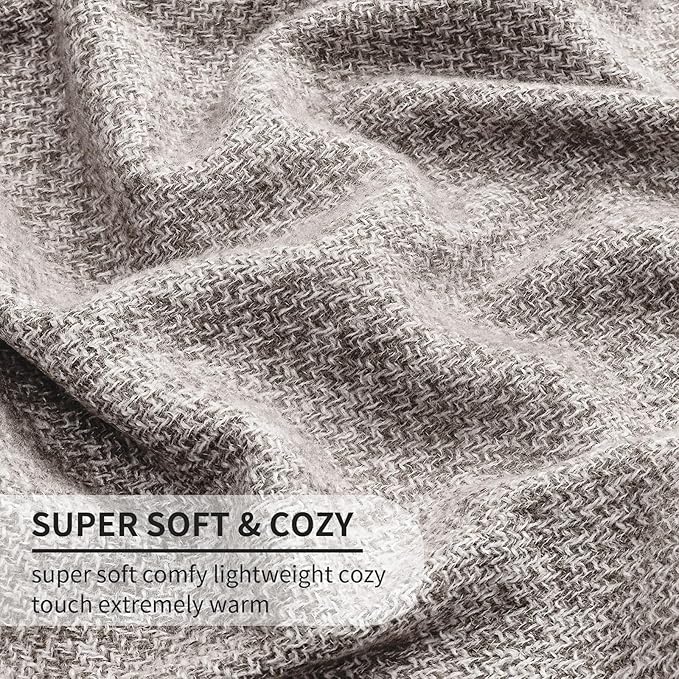 BOURINA Faux Cashmere Fringe Throw Blanket Decorative Lightweight Throw Soft Cozy for Bed or Sofa Outdoor Blanket, 50x70 Inches Brown