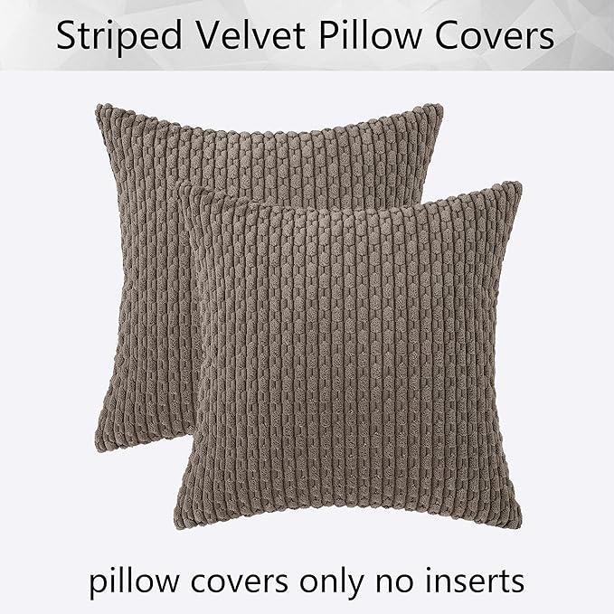 Kevin Textile Throw Pillow Covers Soft Corduroy Decorative Set of 2 Boho Striped Pillow Covers Pillowcases Farmhouse Home Decor for Couch Bed Sofa Living Room 24x24 Inch Light Brown