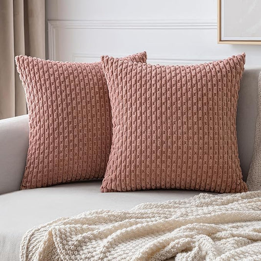 MIULEE Throw Pillow Covers Soft Corduroy Decorative Set of 2 Boho Striped Pillow Covers Pillowcases Farmhouse Home Decor for Couch Bed Sofa Living Room 18x18 Inch Blush Pink