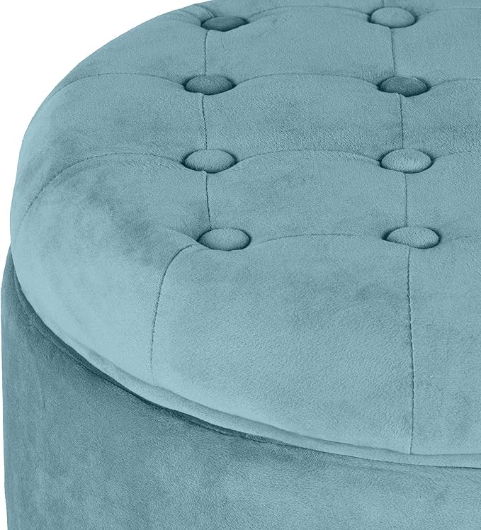 Homepop Home Decor | Upholstered Round Velvet Tufted Foot Rest Ottoman | Ottoman with Storage for Living Room & Bedroom | Decorative Home Furniture, Teal Small
