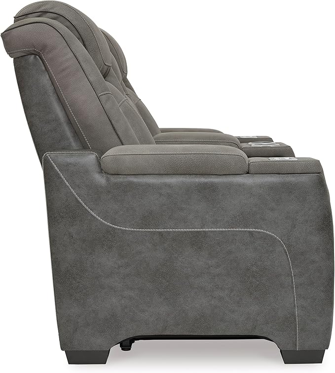Signature Design by Ashley Next-Gen DuraPella Modern Faux Leather Power Reclining Loveseat with Console & Adjustable Headrest, Gray