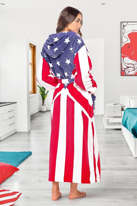 Alexander Del Rossa Womens Robe, Long Plush Bathrobe with Hood, Hooded Robes for Women Plus Size Bath Robe