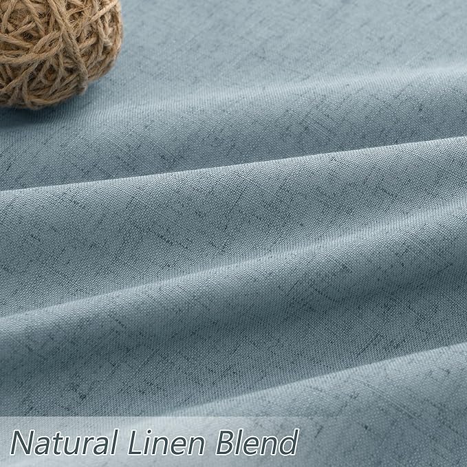 Guken Blue Linen Blackout Curtains 95 Inch Length 2 Panels Set for Living Room Bedroom Back Tab Thermal Insulated 100% Black Out Linen Drapes Room Darkening Window Curtains 95 Inches Long Dusty Blue