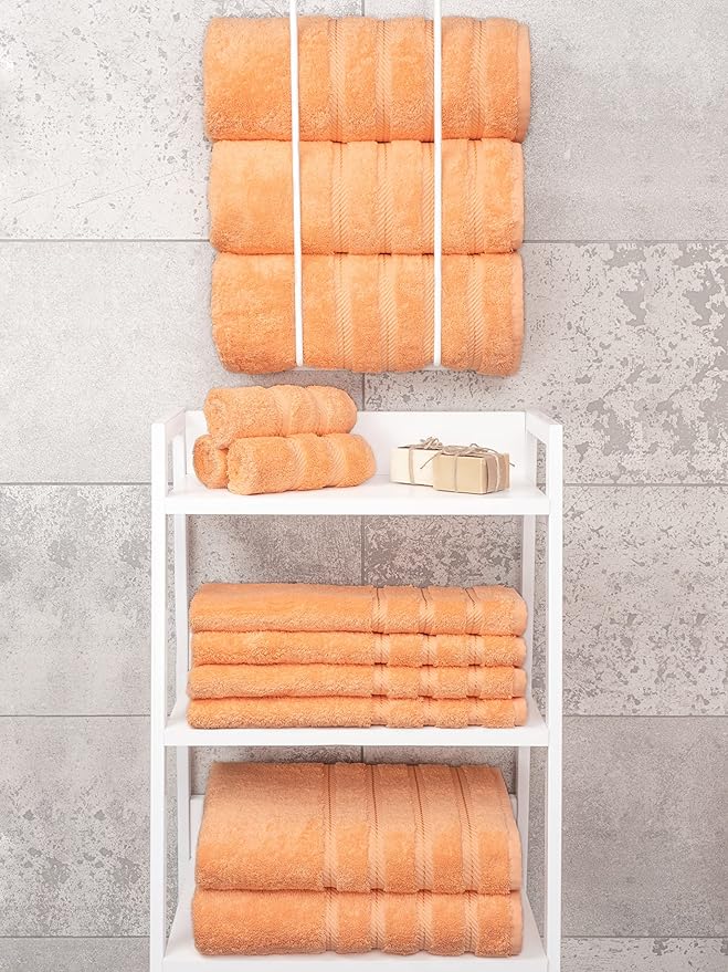 American Soft Linen Luxury 4 Piece Bath Towel Set, 600 GSM 100% Cotton Turkish Bath Towels for Bathroom, 27x54 in Extra Large Bathroom Shower Towels, Malibu Peach