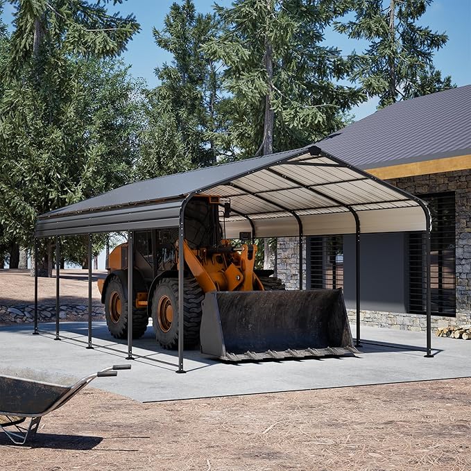 12X20 FT Metal Carport, Outdoor Car Shelter All Weather, Heavy Duty Outdoor Galvanized Car Shelter for Car Boat Truck and SUVs, Black