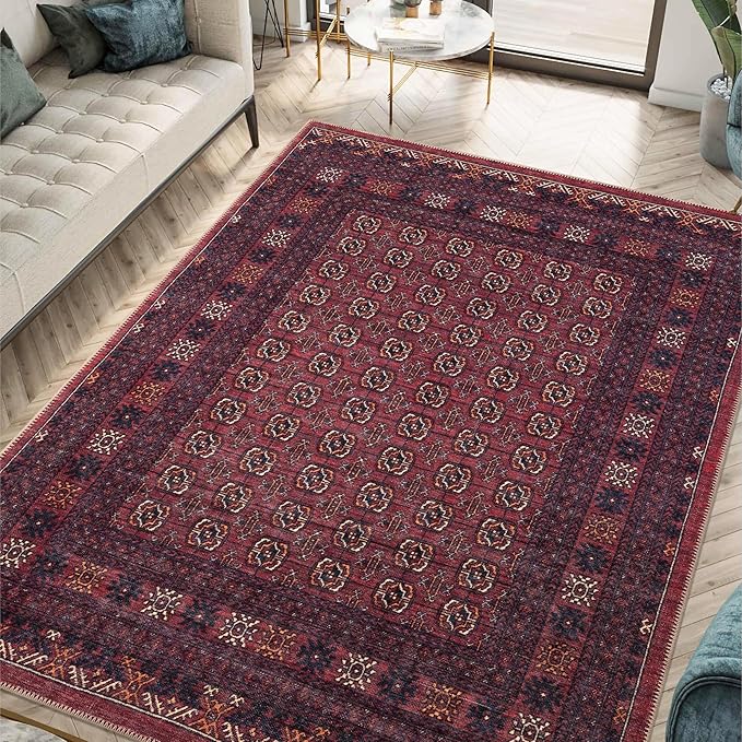 Keen Home Design 6x9 Rug - Machine Washable Area Rug with Non-Slip Backing, Ideal for Living Room, Dining Room, Bedroom - Vintage, Easy Clean, Durable, Low Pile Rug - (6' x 9')