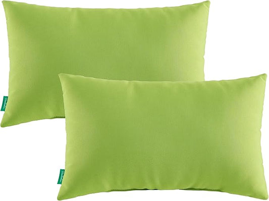 Indoor Outdoor Lumbar Pillows,Waterproof Outdoor Pillows Set of 2 for Patio Furniture,12×20 Inch,Lime Green