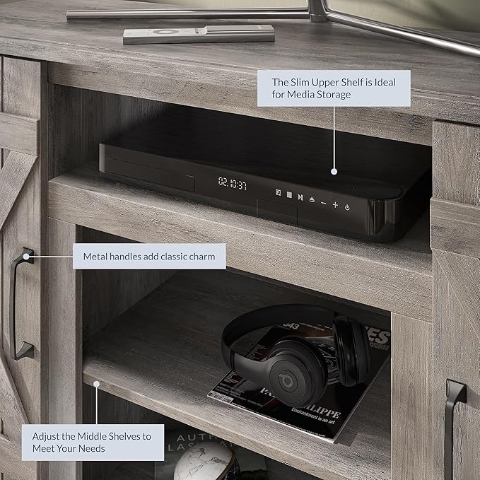 BELLEZE 47 Inch TV Stand & Media Entertainment Center TV Cabinet with Storage for TVs up to 50 Inch Console Table with Open Storage Shelves & Cabinets, Gray Wash