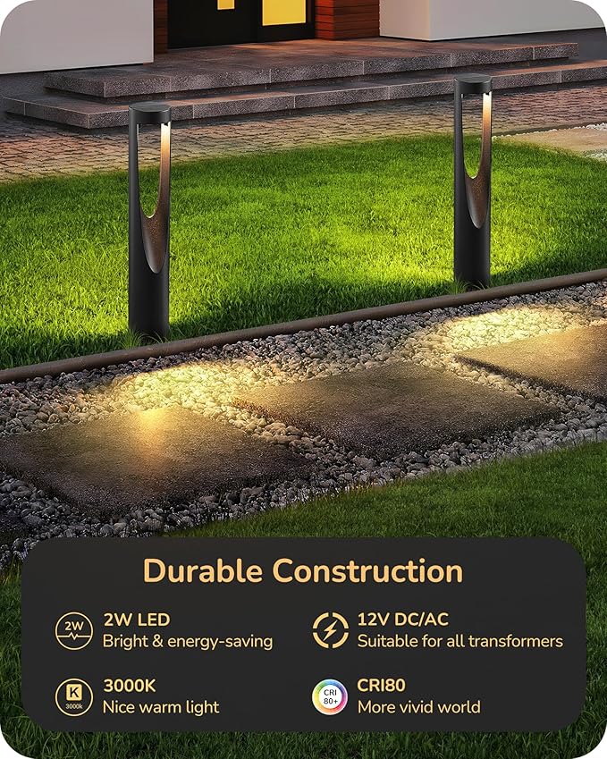 EDISHINE Low Voltage Pathway Lights Wired, 12V 2W 150LM 3000K LED Landscape Path Lights with Connectors, Waterproof Electric Outdoor Landscape Lighting for Walkway Yard Garden, CRI80 6 Pack