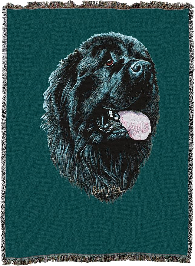 Pure Country Weavers Newfoundland Dog Woven Blanket Teal by Robert May - Gift Cotton Tapestry Throw - Made in The USA - 72" x 54"