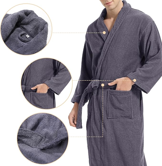 Classic Towels Bathrobe for men,Luxury Hotel Bathrobe,Cotton Terry Cloth Robe,Long Unisex Thick Plush Robe