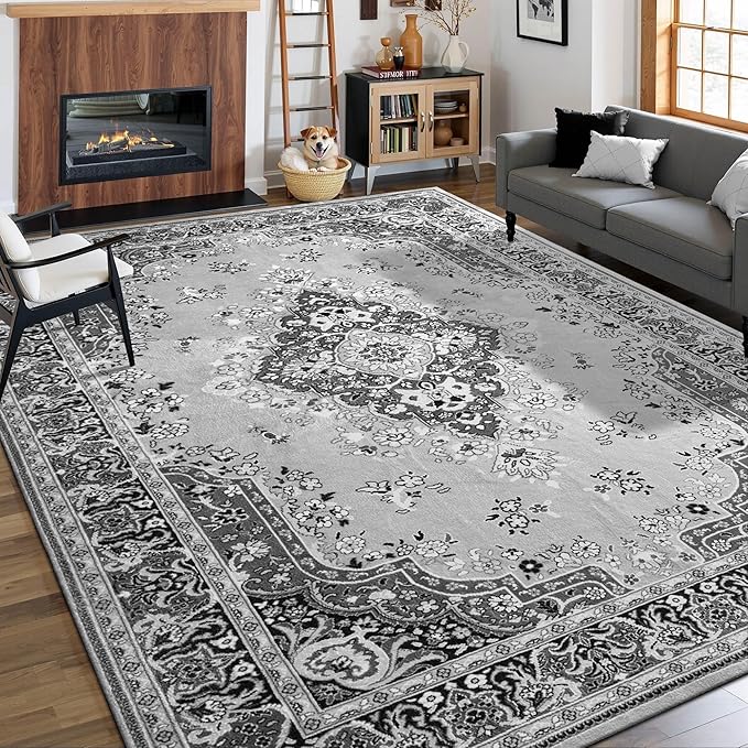 8x10 Area Rug for Living Room, Modern Washable Rug Non Slip Low Pile Large Area Rugs for Living Room, Bedroom, Farmhouse, Dining Room, Grey