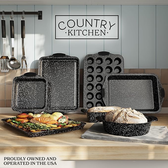 Country Kitchen Nonstick Stackable Bakeware Set - Durable, Easy Release Baking Set, Black, 10 Pcs