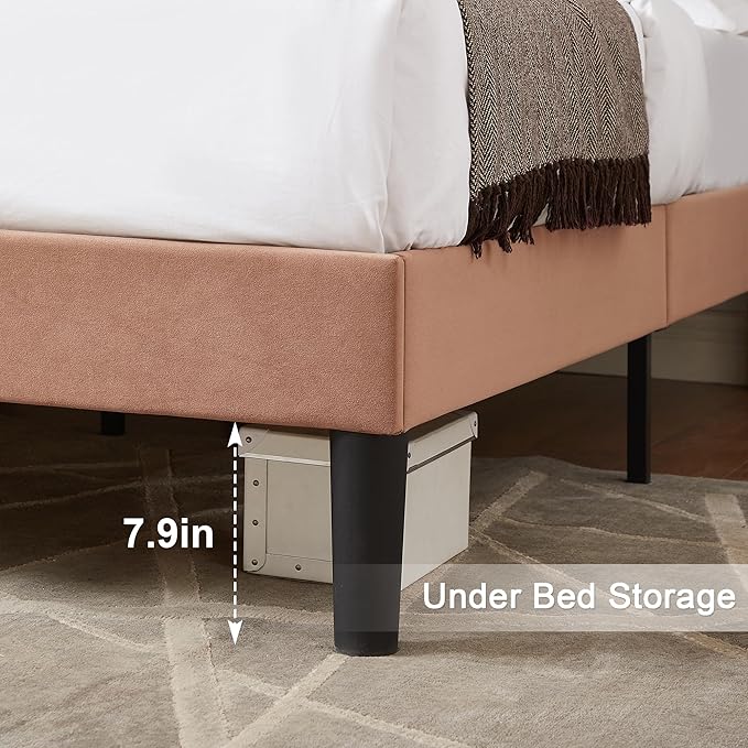 VECELO Queen Bed Frame with Upholstered Headboard, Heavy-Duty Platform Bedframe with Strong Wooden Slats Support, No Boxing Spring Needed, Coffee