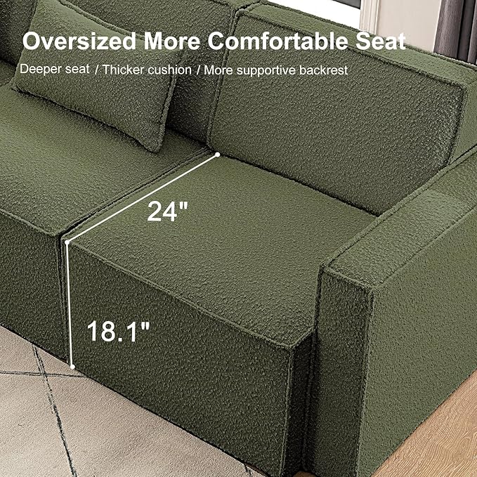 ELUCHANG Oversized Accent Chair Set of 2,Modern Boucle Sofa Chair with Strong Wood Frame,High Supportive & Soft Sponges,Comfy Upholstered Armchair Reading Chairs for Living Room Apartment Green
