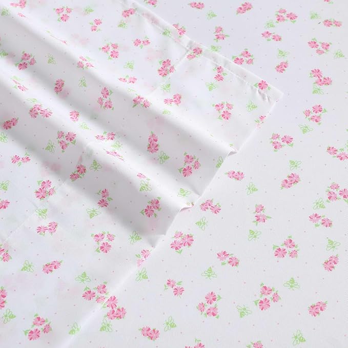 Laura Ashley - Kids Sheet Set, Ultra-Soft & Breathable Toddler Bedding with Matching Pillowcases, Wrinkle-Resistant, Ideal Girl Room Essentials (Busy Bee Pink, Full)