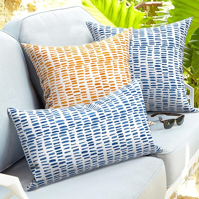 Outdoor Lumbar Pillows 12x20 inch, Rectangle Throw Pillows with Inserts, Decorative Lumbar Cushions for Patio Furniture Garden Couch Home Sofa Office Chair, Pack of 2, Pebble Blue