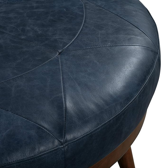 POLY & BARK Gio Modern Leather Ottoman Pouf (Midnight Blue)