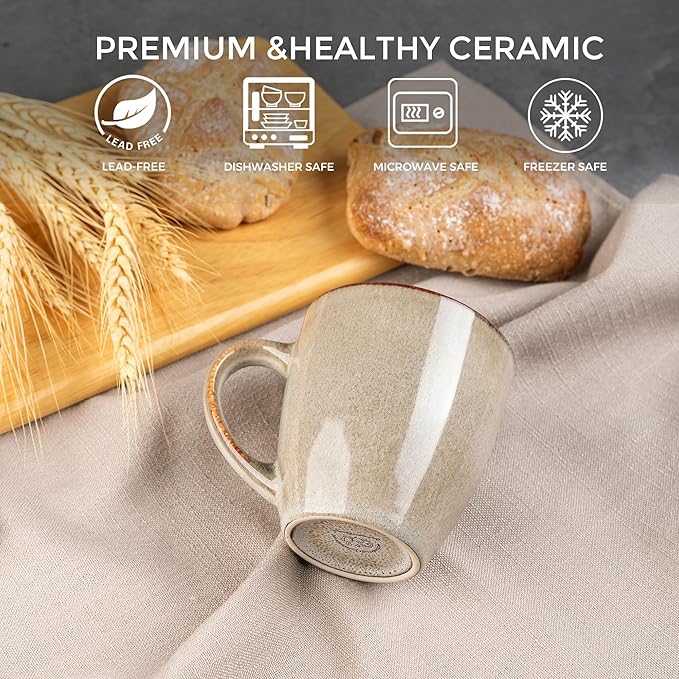 GBHOME Ceramic Coffee Mugs Set of 4, 12oz Stoneware Coffee Mugs Set For Dad Mom Women MEN, Light Weight Ceramic Coffee Cups for Latte/Tea/Beer/Hot Cocoa, Dishwasher & Microwave Safe