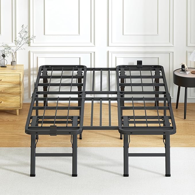 18 Inch Full Metal Bed Frame Folding Bed Frame Tool-Free Assembly Mattress Foundation No Box Spring Needed Platform 2500lbs Heavy Duty Steel Slats, Noise-Free, Easy Assembly, Black