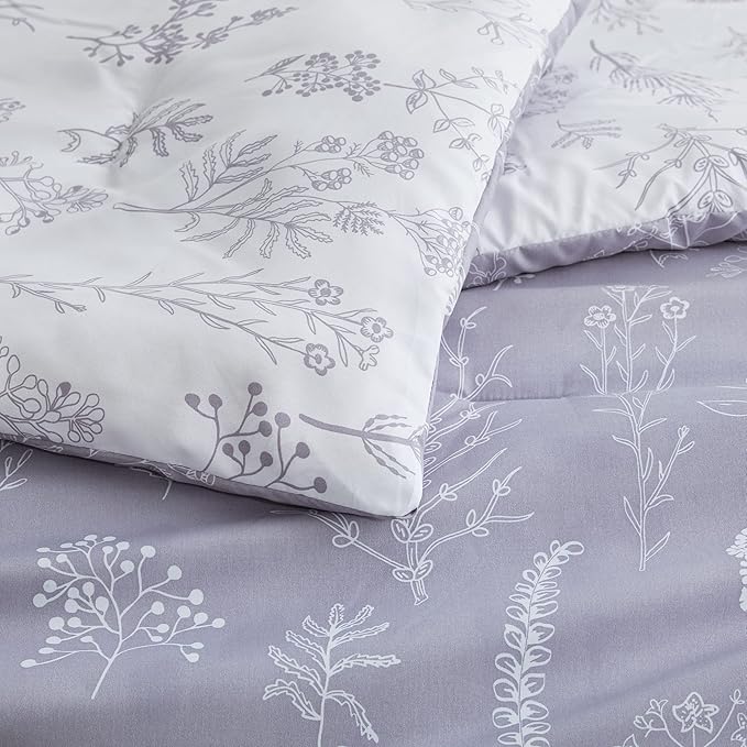 Bedsure King Comforter Set - Lavender Bed Set, 3 Pieces Cute Floral Bedding, 1 Soft Reversible Botanical Flowers Comforter and 2 Pillow Shams