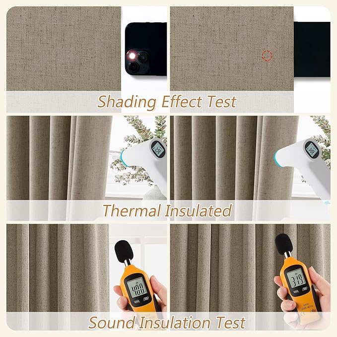 Guken Burlap Blackout Curtains 84 Inch Length 2 Panels Set for Living Room Bedroom Back Tab Thermal Insulated 100% Black Out Linen Drapes Room Darkening Window Curtains 84 Inches Long Burlap