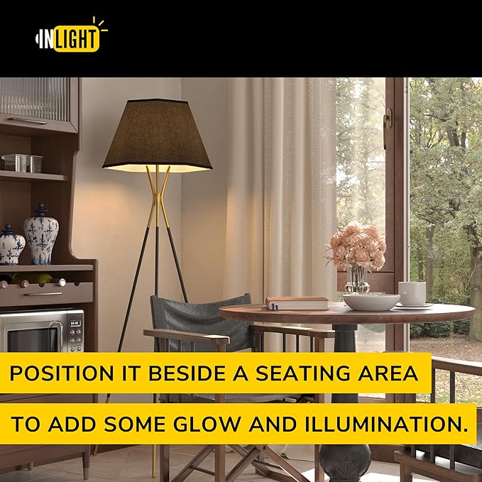 Inlight 65" Modern 1-Light Black and Gold Tripod Floor Lamp with Geometric Design Shade and Black Metal Legs, Bulb Not Included, IN-0808-1-BK