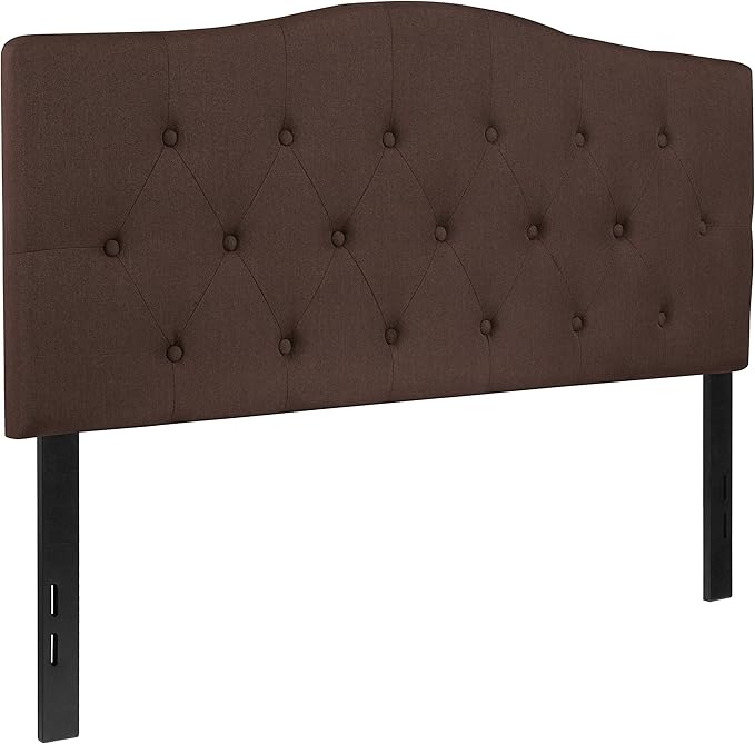 EMMA + OLIVER Arched Button Tufted Full Size Headboard in Dark Brown Fabric