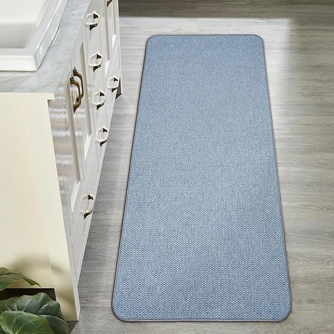 Bath Mat,Ultra Thin Bathroom Runner Rugs,Large Bath Mats for Bathroom,Quick Dry,Non-Slip,Machine Washable,Low Pile,Bath Rug,Shower Outside,Sink,Home Decor Accessories.Blue,1'9"x3'11"（21x47inch）