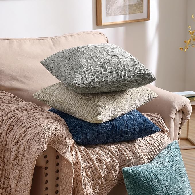 decorUhome Neutral Grey Chenille Throw Pillow Covers 12x20 Set of 2 Thick Textured Slubby Couch Pillow Covers Farmhouse Accent Modern Neutral Decorative Pillow Cases for Bed Sofa Living Room