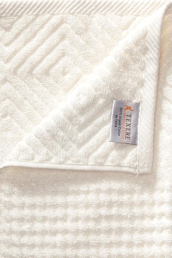 Texere 100% Organic Cotton Jacquard 650 GSM Premium Bath Towel Set - Extra Absorbent Quick Dry and Plush (Cable, Light Taupe, 2 Bath & 2 Hand Towels)