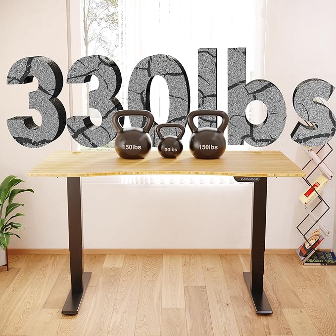 FLEXISPOT E6 MAX Bamboo Dual Motor 3 Stages Standing Desk 48x24 Inch Whole-Piece Board Electric Height Adjustable Stand Up Desk 150KG Load Capacity(Black Frame + Bamboo Desktop)
